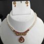 PREMIUM INDIAN JEWELRY SET WEDDING PEARL RUBY EMERALD NECKLACE EARRING 3PC RE41