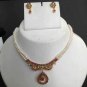 PREMIUM INDIAN JEWELRY SET WEDDING PEARL RUBY EMERALD NECKLACE EARRING 3PC RE41