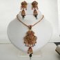NEW ELEGANT POLKI JEWELRY GOLDTONE CZ ERT EHS GEMSTONE PENDANT NECKLACE SET fp32
