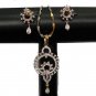 NS121 2 TONE GOLD FINISH JEWELRY SET AD DESIGNER PENDANT NECKLACE EARRING 3PC