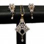 NS119 2 TONE GOLD FINISH JEWELRY SET AD DESIGNER PENDANT NECKLACE EARRING 3PC