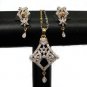 NS119 2 TONE GOLD FINISH JEWELRY SET AD DESIGNER PENDANT NECKLACE EARRING 3PC