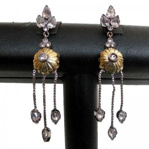 ERT EHS VICTORIAN JEWELRY 2TONE SILVER TONE AMERICAN DIAMOND EARRING PAIR NS31