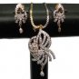 NS128 2 TONE GOLD FINISH JEWELRY SET AD DESIGNER PENDANT NECKLACE EARRING 3PC
