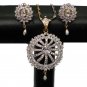 NS123 2 TONE GOLD FINISH JEWELRY SET AD DESIGNER PENDANT NECKLACE EARRING 3PC