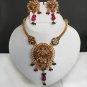 ERT EHS Fashion Goldplated MultiGemstone Polki Pendant INDIAN jewelry Set fq72