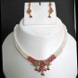 PREMIUM INDIAN JEWELRY GOLDTONE PEARL RUBY EMERALD CHOKER NECKLACE SET RE52