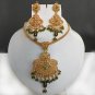 PERIDOT GREEN Indian Premium Goldplated Polki Gemstone Pendant jewelry Set fq69
