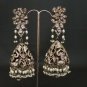 JODHAA~AKBAR HEAVY VICTORIAN JHUMKI SET SILVER TONE CZ PEARL EARRING PAIR F44