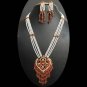PREMIUM INDIAN JEWELRY CZ BROWN SET LONG NECKLACE EARRING 3PC RE56