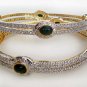 Premium INDIAN JEWELRY 2 Tone Gold Rhodium finish Bangle pair EMERALD AD JJ10