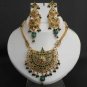 POLKI CHAIN PENDANT JEWELRY SET ERT EHS NECKLACE EARRING SHINNING EMERALD FP43