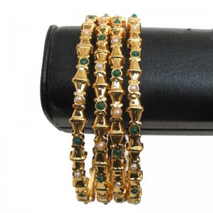 Pearl Polki Bracelet Kadas Set Indian Bollywood Emerald bangle ERT EHS 2.8 FB18