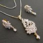 PREMIUM INDIAN 2 TONE JEWELRY GOLD FINISH STIMULATED CZ PENDANT EARRING SET NS21
