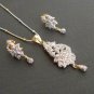 PREMIUM INDIAN 2 TONE JEWELRY GOLD FINISH STIMULATED CZ PENDANT EARRING SET NS21