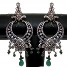 SUPERB! ZIRCONIA AD ERT EHS INDIAN VICTORIAN JEWELRY RODHIUM 2TONE EARRINGS NS36