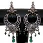 SUPERB! ZIRCONIA AD ERT EHS INDIAN VICTORIAN JEWELRY RODHIUM 2TONE EARRINGS NS36