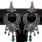 SUPERB! ZIRCONIA AD ERT EHS INDIAN VICTORIAN JEWELRY RODHIUM 2TONE EARRINGS NS36