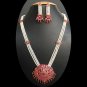 PREMIUM INDIAN JEWELRY SET GOLDTONE PEARL RUBY LONG NECKLACE EARRING 3PC RE50