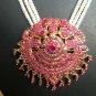 PREMIUM INDIAN JEWELRY SET GOLDTONE PEARL RUBY LONG NECKLACE EARRING 3PC RE50