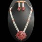 PREMIUM INDIAN JEWELRY SET GOLDTONE PEARL RUBY LONG NECKLACE EARRING 3PC RE50