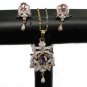 NS115 2 TONE GOLD FINISH JEWELRY SET AD DESIGNER PENDANT NECKLACE EARRING 3PC