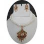 NEW PREMIUM INDIAN DESIGNER NAVRATAN PENDANT JEWELRY SET PEARL NECKLACE 3PC RE19