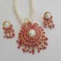 GENUINE INDIAN JEWELRY SET GOLDTONE PEARL RUBY DESIGNE NECKLACE EARRING 3PC RE11
