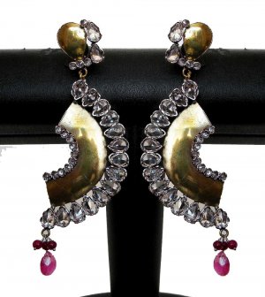 GENUINE ERT EHS VICTORIAN JEWELRY STIMULAT DIAMOND RUBY BEADS EARRING PAIR NS38