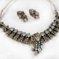 CLEAR WHITE AD INDIAN VICTORIAN JEWELRY SET DESIGNER NECKLACE EARRING 3PC F67