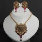 BOLLYWOOD INDIAN POLKI JEWELRY GOLDTONE RUBY EMERALD PENDANT NECKLACE SET fp48