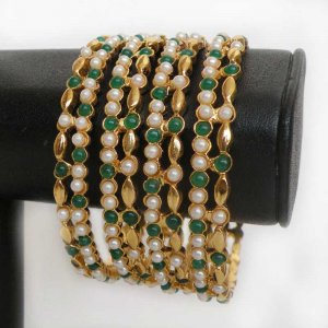 BN29 Indian Bollywood Bangles Bracelets Kadas Emerald Pearls ERT EHS 2.8 Size