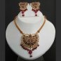 AWESOME INDIAN POLKI WEDDING JEWELRY STUNNING CZ RUBY PENDANT NECKLACE SET fp36