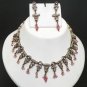 UNIQUE INDIAN VICTORIAN JEWELRY SET CZ PINK GEMSTONE NECKLACE EARRING 3PC F55