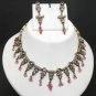 UNIQUE INDIAN VICTORIAN JEWELRY SET CZ PINK GEMSTONE NECKLACE EARRING 3PC F55