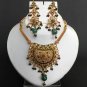 STUNNING PREMIUM INDIAN POLKI JEWELRY EMERALD ERT EHS PENDANT NECKLACE SET H41