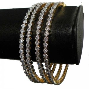 Rodhium 2 Tone ERT EHS INDIAN Jewellery Set Gold Ad Bangle Bracelet 4Pc NS145