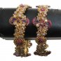 2PC PREMIUM INDIAN JEWELRY POLKI BANGLE GOLDTONE GEMSTONE BRACELET PAIR 2.6 FB6