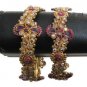 2PC PREMIUM INDIAN JEWELRY POLKI BANGLE GOLDTONE GEMSTONE BRACELET PAIR 2.6 FB6