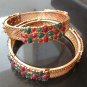 2PC PREMIUM INDIAN JEWELRY POLKI BANGLE BOLLYWOOD RUBY EMERALD BRACELET 2.8 F314