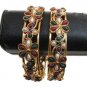 2PC PREMIUM INDIAN JEWELRY POLKI BANGLE BOLLYWOOD RUBY EMERALD BRACELET 2.6 FB4