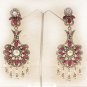 ESTATE L@@K DESIGNER SILVER TONE VICTORIAN CZ RUBY PEARL EARRINGS BOLLYWOOD F41