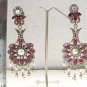 ESTATE L@@K DESIGNER SILVER TONE VICTORIAN CZ RUBY PEARL EARRINGS BOLLYWOOD F41