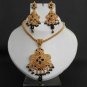 BEAUTIFUL POLKI DESIGNER JEWELRY SET CZ ONYX ERT EHS PENDANT NECKLACE 3PC fp39