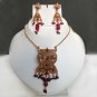 BEAUTIFUL ERT EHS Goldplated Ruby Gemstone Polki Pendant jewelry Set BRIDAL fq75
