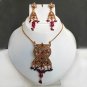 BEAUTIFUL ERT EHS Goldplated Ruby Gemstone Polki Pendant jewelry Set BRIDAL fq75