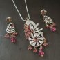 VICTORIAN  SET SIMULATED GEMSTONE  WEDDING CHAIN PENDANT EARRING 3PC F49 ERT EHS