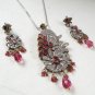 VICTORIAN  SET SIMULATED GEMSTONE  WEDDING CHAIN PENDANT EARRING 3PC F49 ERT EHS