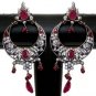 ERT EHS INDIAN VICTORIAN JEWELRY 2TONE SIMULATED DIAMOND RUBY EARRING PAIR NS42
