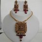BOLLYWOOD STYLE INDIAN POLKI JEWELRY SET GOLDTONE RUBY PENDANT NECKLACE 3PC fp21